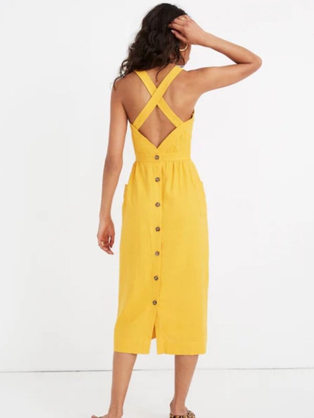 Madewell Saffron Cross-Back Button Midi Dress